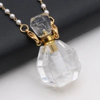 hot selling natural pink crystal perfume bottle semi precious stone pendant necklace making diy fashion charm necklace jewelry