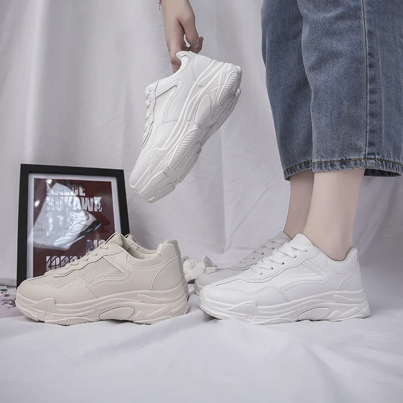 Женские кроссовки с дышащей сеткой белые на платформе в стиле ретро модные