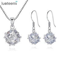 luoteemi classic white color ball shape zirconia crystal earrings necklace set for women trendy bridal wedding jewelry wholesale