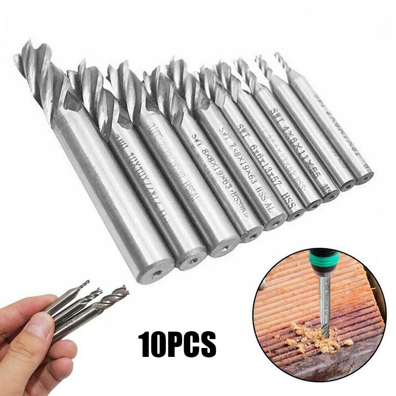 

10pcs High Speed Steel Milling Cutter HSS 4 Flutes Straight Shank Square Nose End Milling Cutters 2019ing