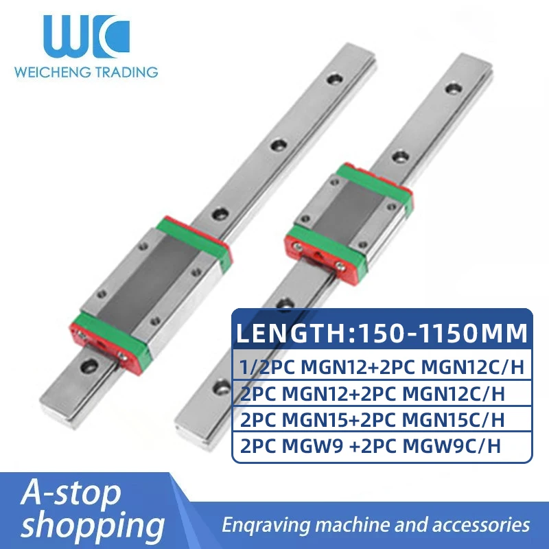 1/2pcs miniature linear guide linear slide MGN9/12/15 MGW9+slide 9C/H 12C/H 15C/H150-1150mm slider rail 3D printer