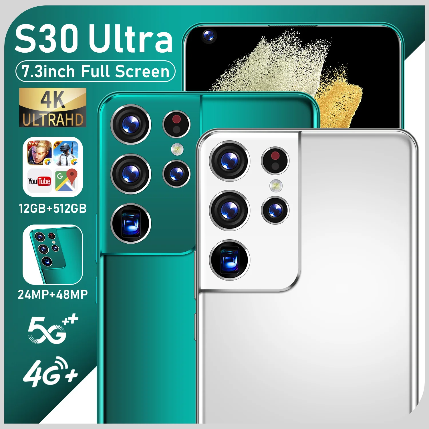 

7.3Inch Smartphone S30 Ultra Global Version 12GB+512GB Android 11 Core 5G 6800mah 24MP+48MP Really Unlocked Telephone Celulares