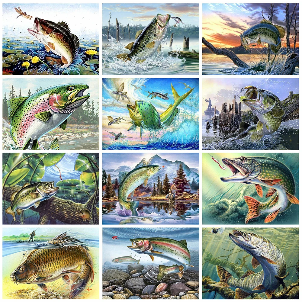 

5D DIY Diamond Embroidery Fish Animals Diamond Painting Full Square/Round Mosaic Cross Stitch Drill Rhinestones Home Decor Gift
