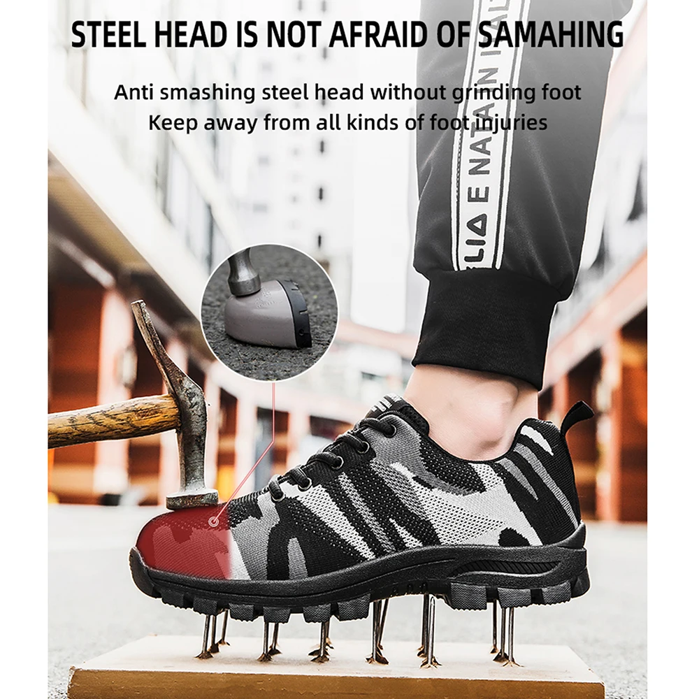 

Men Casual Shoes Breathable Work Shoes Steel Toe Cap Safety European Standard Anti-smash Anti-puncture Sport Shoes Safety Shoes