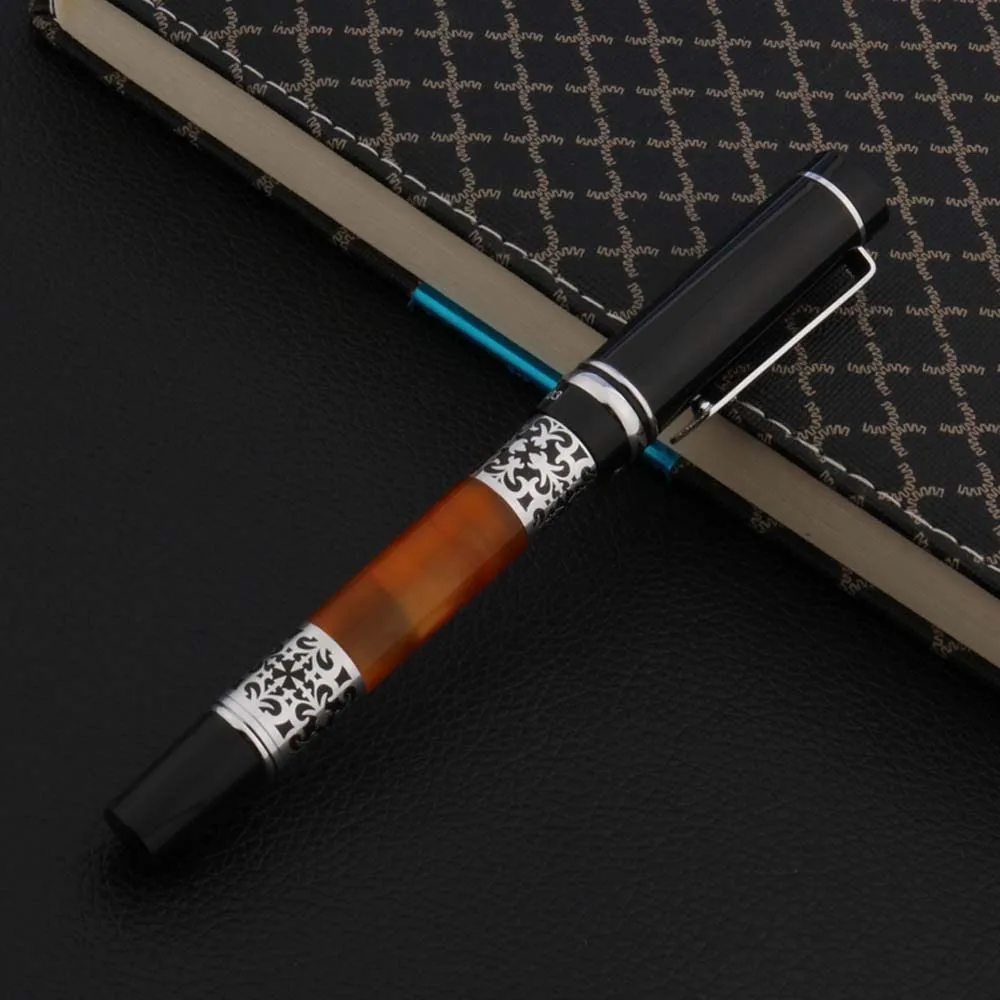luxury High quality brand Yong Sheng Fountain Pen black Metal Acrylic classic with silver Medium Nib gift calligraphy ink pens | Канцтовары