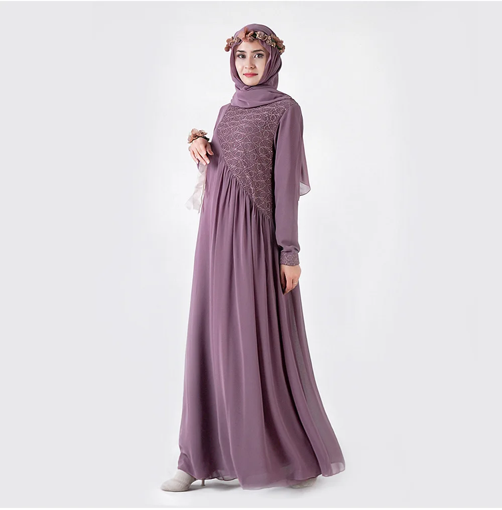 

2020 summer fashion style muslim women long sleeve solid color plus size long dress