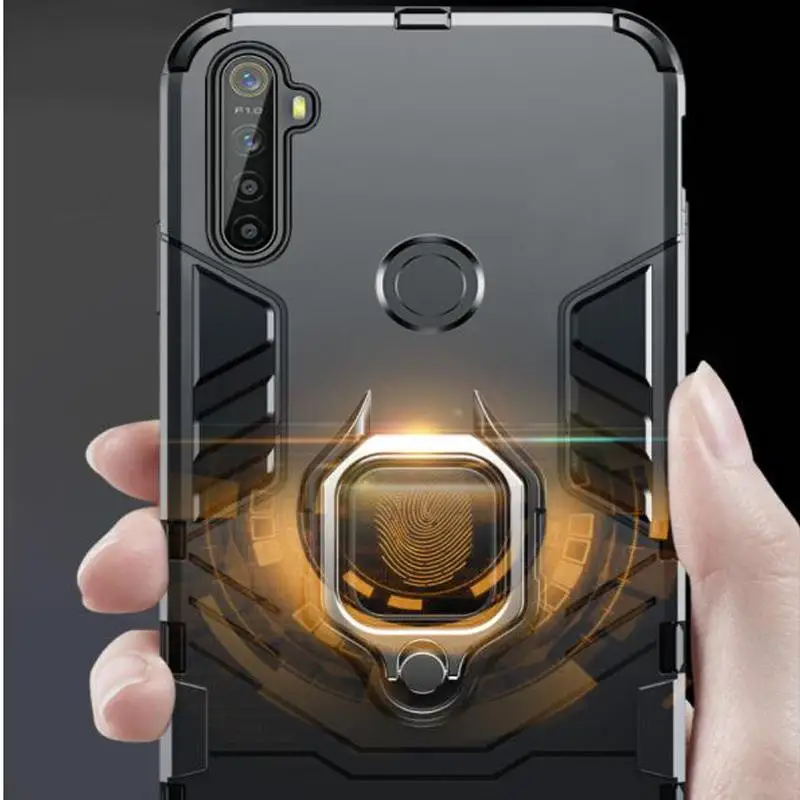KEYSION Shockproof Armor Case for OPPO Realme 6i 6 Pro Ring Stand Bumper Silicone + PC Phone Back Cover for Realme 5i 5 Pro