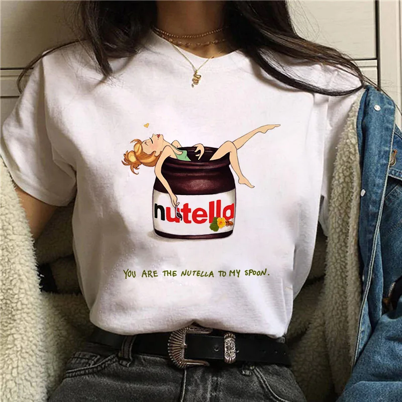 

2021 T Shirt Ladies 90s Harajuku Cartoon Nutella Print Kawaii Fashion T-shirt Graphic Cute Tshirt Korean Style tee shirt femme