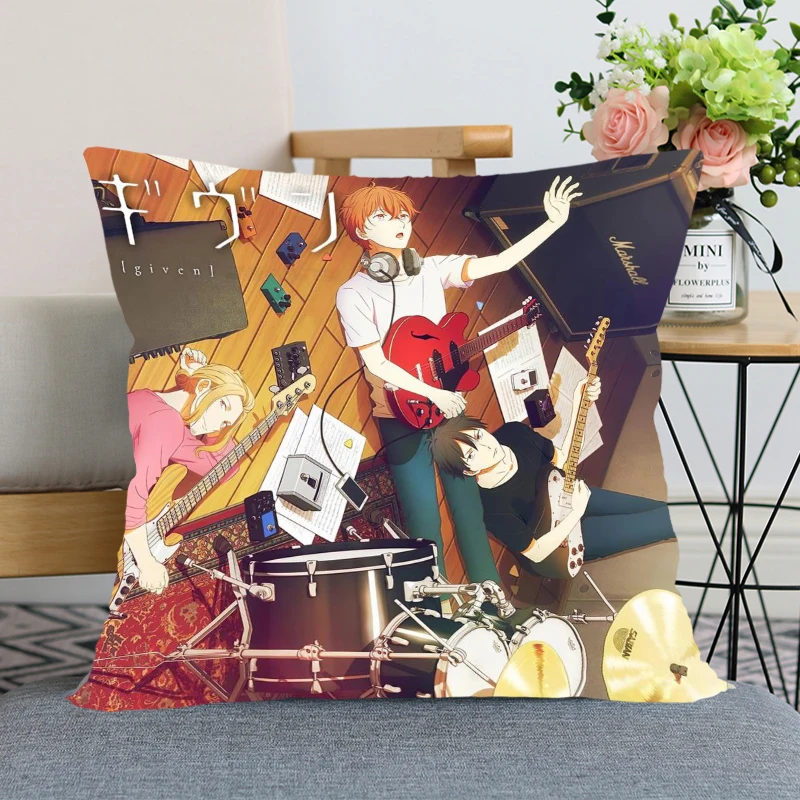 

2021New Given Anime Pillow Cover Bedroom Home Office Decorative Pillowcase Square Zipper Pillow case Satin Soft Cover