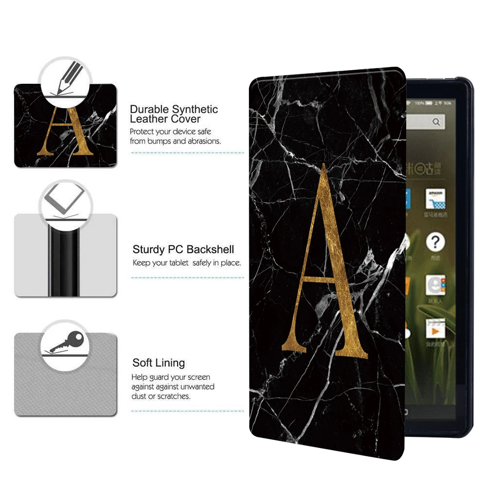 Чехол для планшета Amazon Fire 7(5th/7th/9th Gen)/HD 8(2016/2017/2018)/HD 10(2015/2017/2019) с Alexa-Новый кожаный