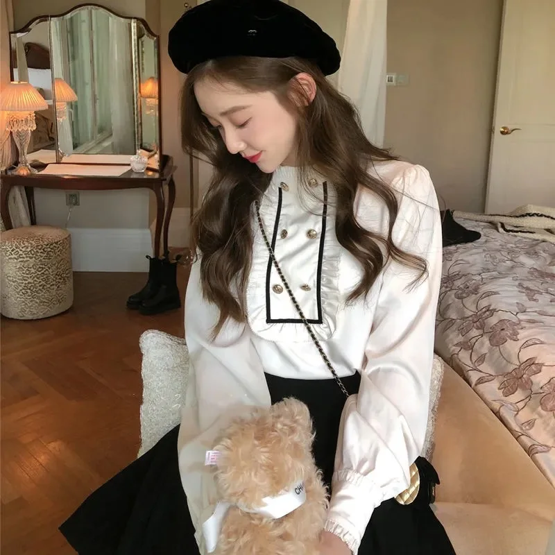 

White Patchwork Kawaii Blouse Shirt Women Japanese Style Vintage Sweet Top Female High Street Korean Fashion Designer Tops 2021