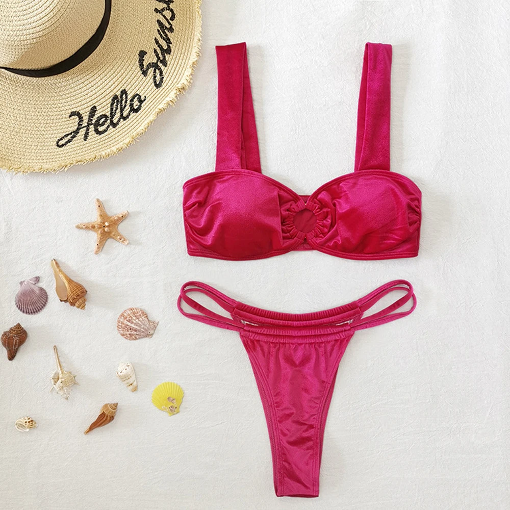 Женский бархатный купальник-бандо FS купальный костюм из двух предметов с