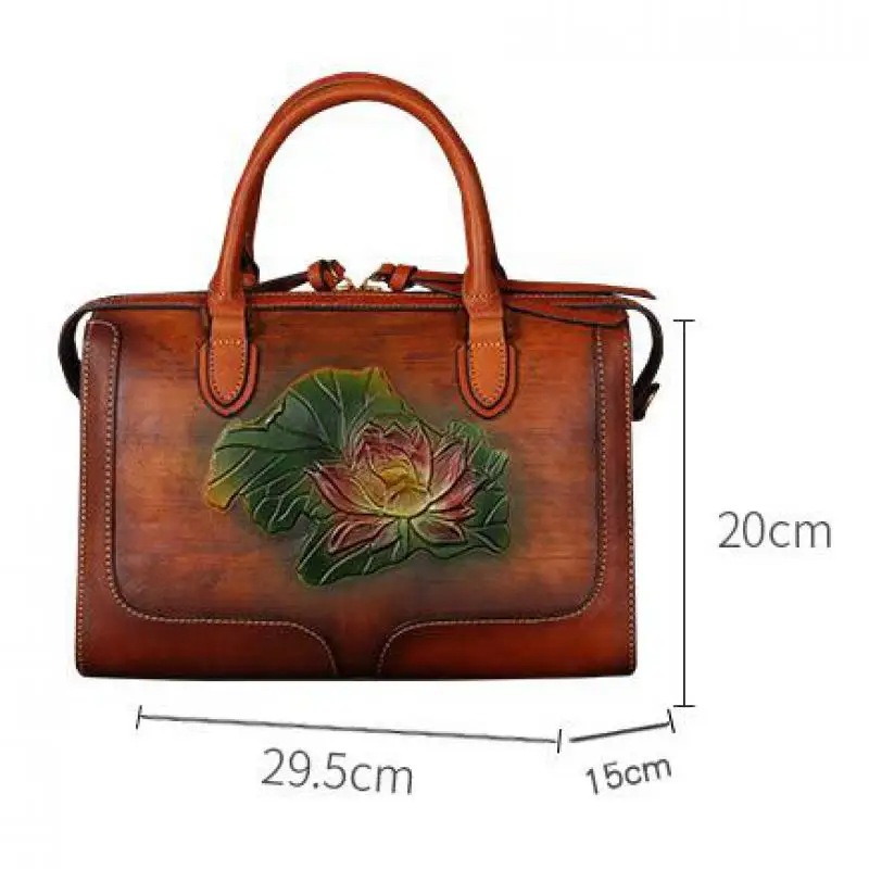 

Bestform 2021 New Retro Handbag Genuine Leather Women Bag Casual Totes Vintage Handmade Floral Female Cowhide Shoulder Bags