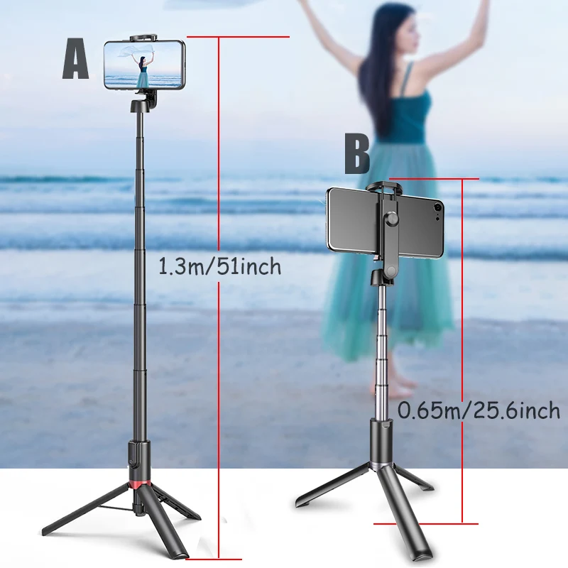 BFOLLOW длинные селфи Палка с 130 см/51 дюйм 65 см/25 6 inch 3 в 1 штатив Bluetooth для Мобильный