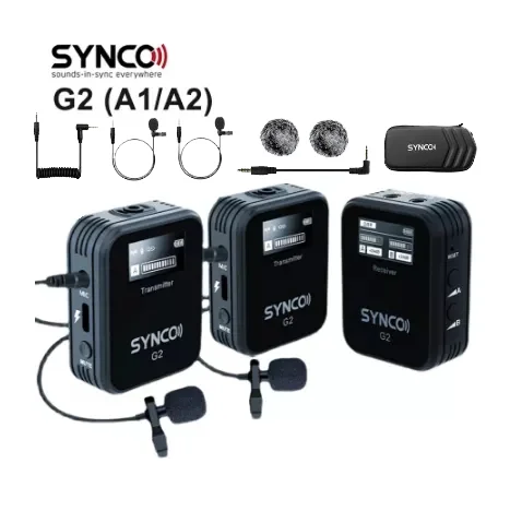 

SYNCO G2 A1 A2 Condenser Microphone System Wireless Mic Lavalier for Smartphone DSLR Camera Realtime Monitoring 70M Transmission