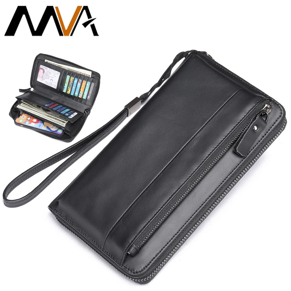 

MVA Hand Wallet Man Strap Wallet Men Leather Black Man's Wallets Long Purse Coin Case Passport Cover For Mens Bank Card Holder