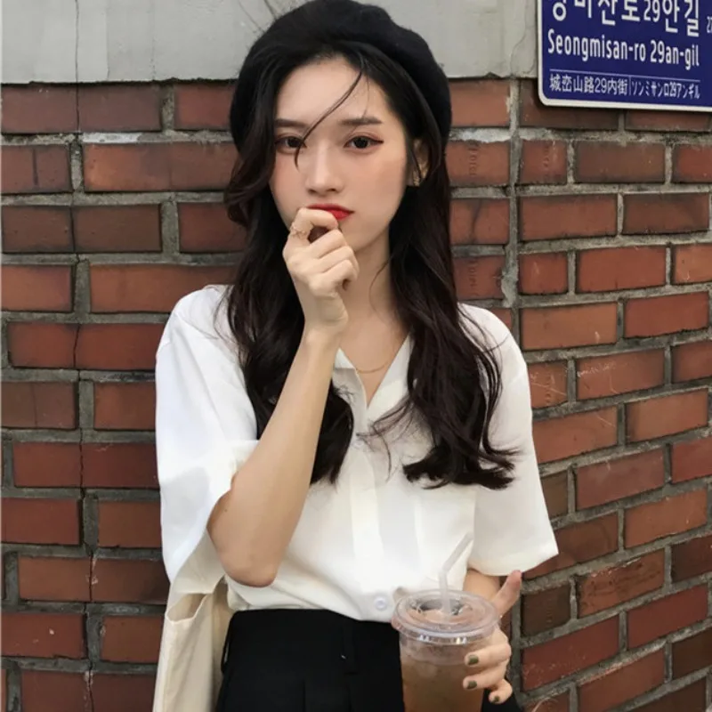 Женская рубашка с коротким рукавом белая элегантная в Западном ретро-стиле