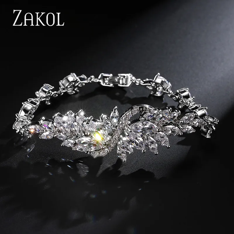 ZAKOL Классический Лист маркиза кубический циркон Многоцветный Кристалл Браслеты