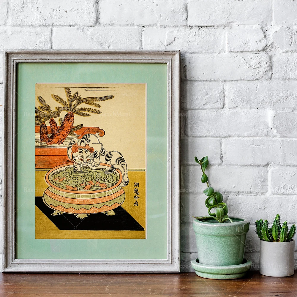 Японский художественный постер настенное искусство укиё-э кошачья лапа Золотая