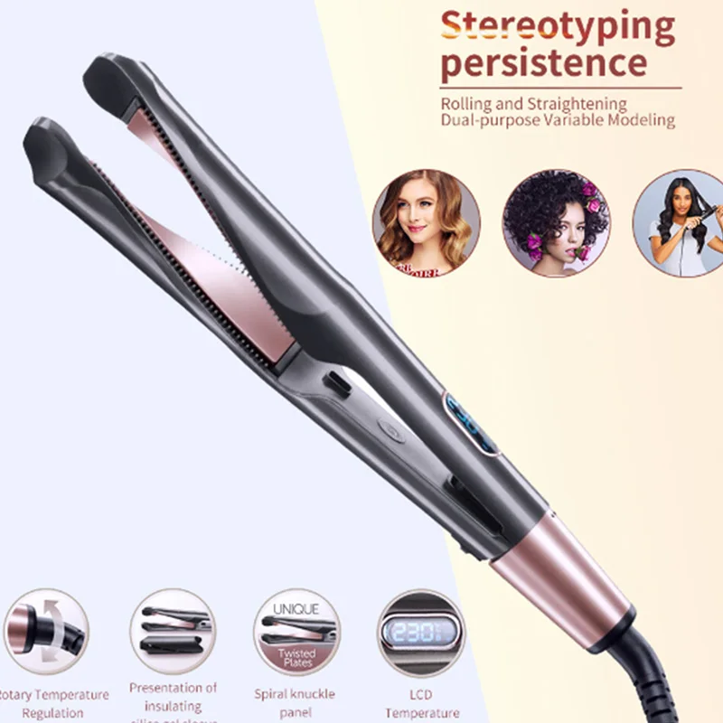 

2In1Curl Straight Hair Curler Thermostat Hair Straightener Ceramic Curling Ironbar Automaticshutdown 360Rotation