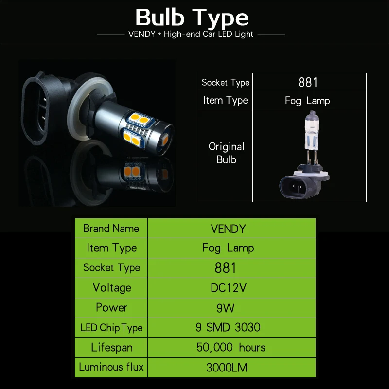 2 шт. Автомобильные светодиодные противотуманные фары 881 H27W автомобильные лампы