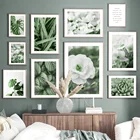 Зеленые растения листья монстеры белые цветы фотопечать Холст Картина скандинавский постер настенные картины для декора гостиной