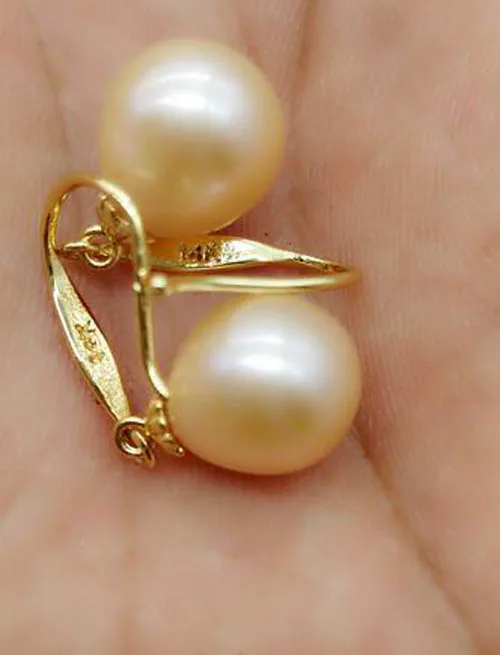 

GENUINE 10-12MM AAA+ Faint pink SOUTH SEA PEARLS EARRING 14k/20 gold