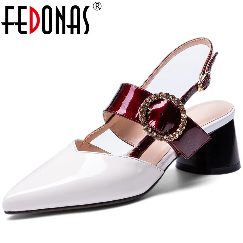 

Туфли-лодочки женские FEDONAS, из лакированной коровьей кожи, с острым носком, на толстом каблуке, без застежек, на весну-лето