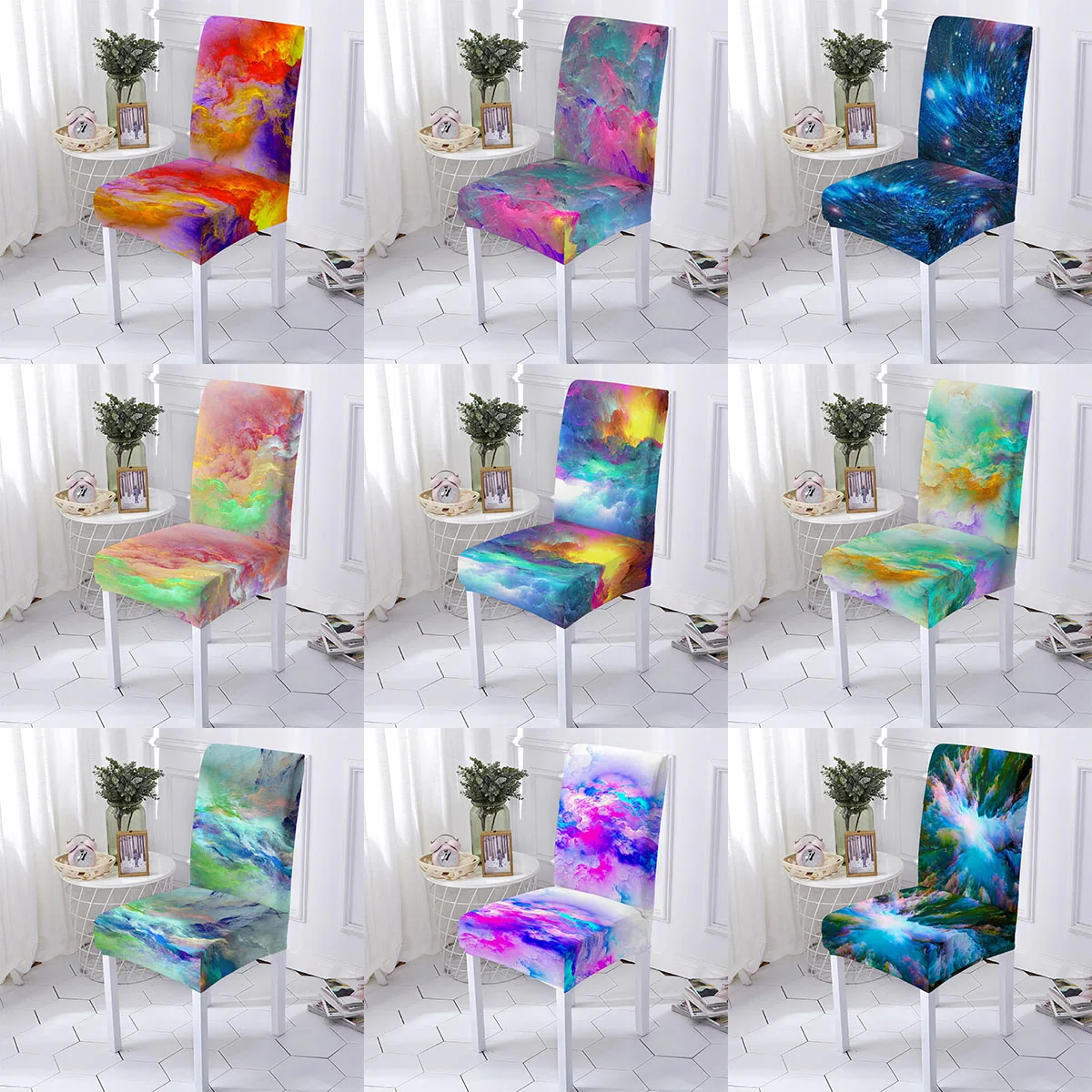 

Elastic Chair Cover Colorful Marble Printing Chair Cover Anti-dirty Spandex Stretch Chair Slipcover For Office Banquet Kitchen