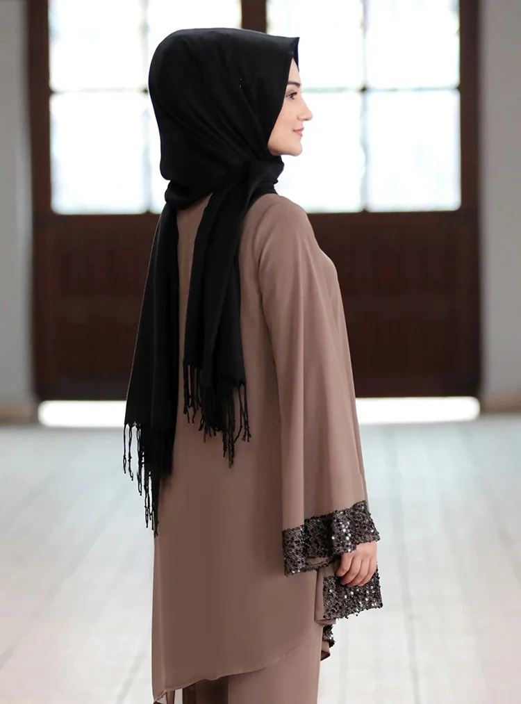 

2 pcs muslim sets Worship service robe suits split design islamic Abaya Robe Tunic Jubah dubai Ramadan robes Tops And Pants sets