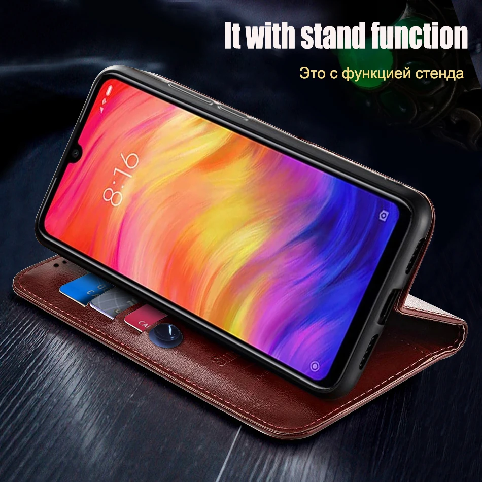 Чехол-книжка для Xiaomi Redmi Note 7 кожаный с отделением карт | Мобильные телефоны и