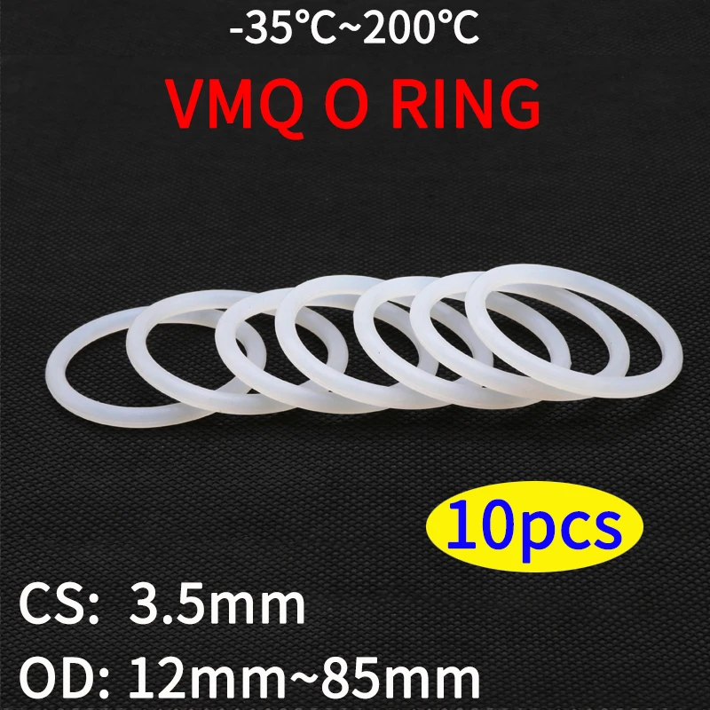 

10pcs VMQ O Ring Seal Gasket Thickness CS 3.5mm OD 12~85mm Silicone Rubber Insulated Waterproof Washer Round Shape White Nontoxi