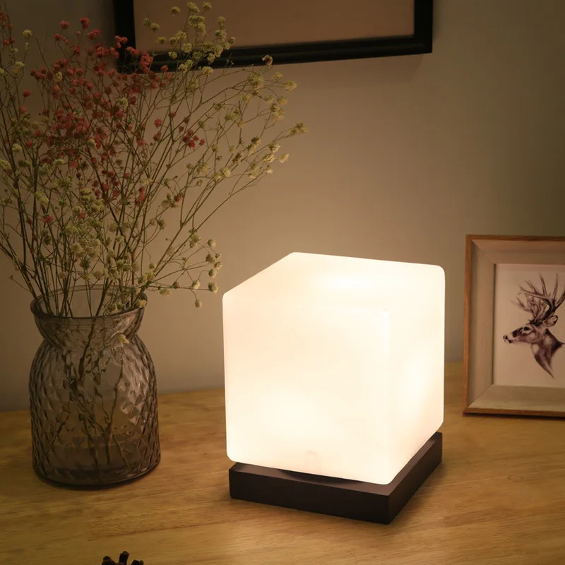 Modern Square Glass Bedside Table Lamp Creative Bedroom Night Light Bedside Lamp White Glass Nordic Table Light EU US UK Plug