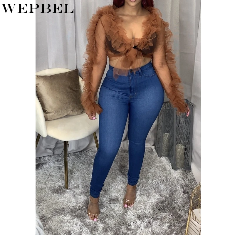 

WEPBEL Узкие рваные джинсы женские повседневные джинсы сезон лето; Модный однотонный Цвет кнопки с высокой талией, штаны-карандаш стрейч из де...