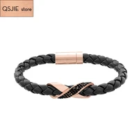 qsjie high quality swa rose gold eight character woven men and womens black leather rope bracelet charming fashion jewelry