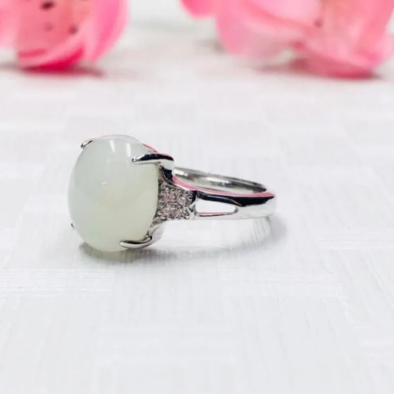 Натуральный 925 пробы серебро Хотан белый нефрит яйцо лапша халцедон инкрустация