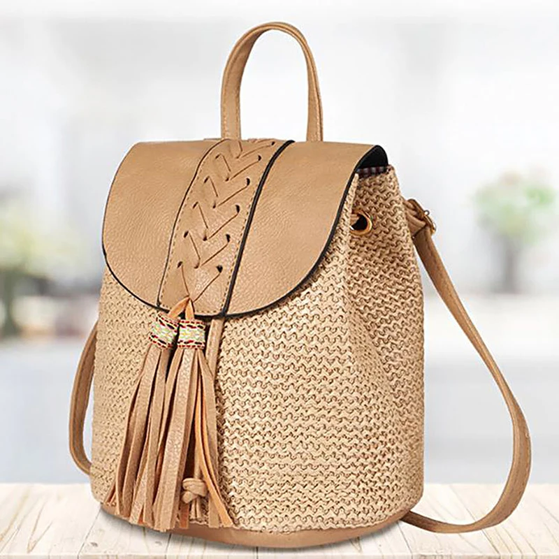 

Straw Backpack For Women Teenager Girls Shoulder Bag Casual Female Travel Daypack Mochila Feminina 2021 High Capacity Rucksack