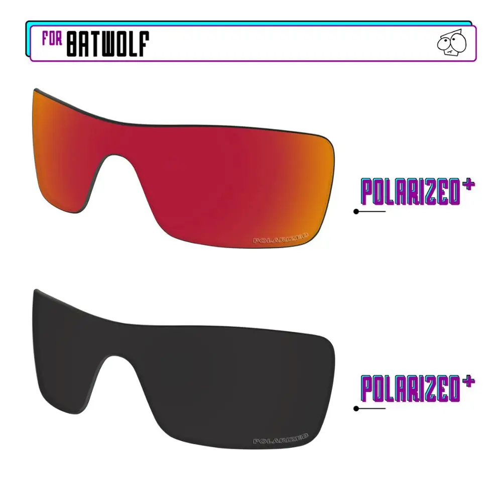 EZReplace Anti Seawater Polarized Replacement Lenses for - Oakley Batwolf Sunglasses - Black P Plus-Red P Plus