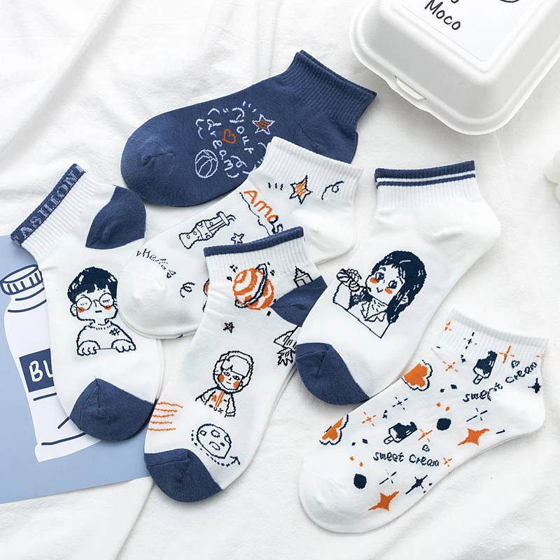 Новые женские носки для девочек в стиле Харадзюку милые из хлопка с мультяшным