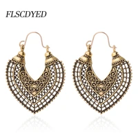 flscdyed bohemia exaggerated heart shaped dangle earring for women gold color metal vintage party pendant earring female jewelry
