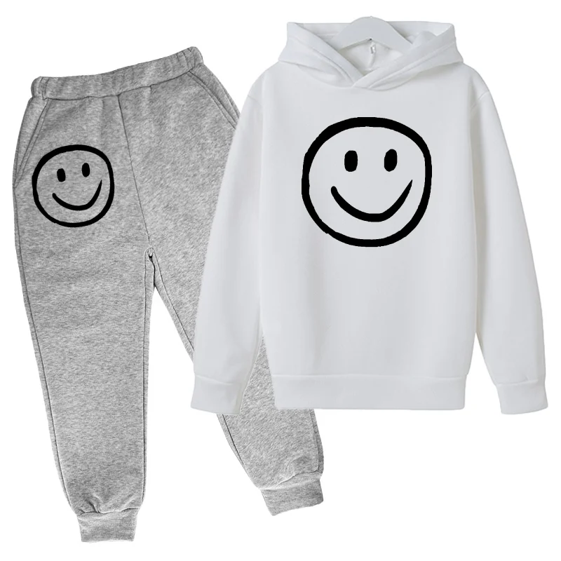 

3-14Y Smiley Anime Spring Autumn Hoodie Kids Tracksuit Toddler Girls Street Smile Logo Printed Hoodies Baby Boys Clothing Sets