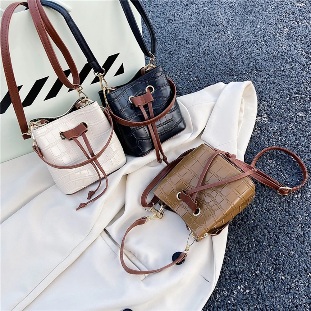 

Каменный узор контрастные Цвет ведро PU Сумка через плечо сумки из натуральной кожи повседневные сумки на плечо для женщин, женская обувь