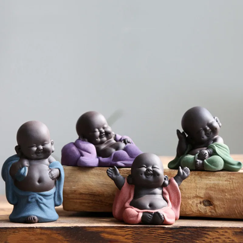 Фиолетовая глина прекрасный счастливый Майтрейя Будда статуя чай домашнее