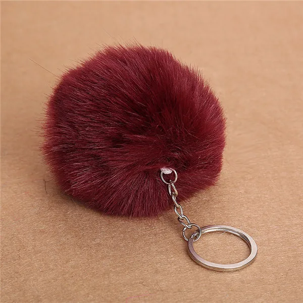 Wine Red 8 см пушистые шарики из меха кролика рекс, брелок из искусственного меха кролика, брелок с меховым помпоном, брелок для автомобиля, сумка, подвеска, 30 цветов - Цвет: Wine Red