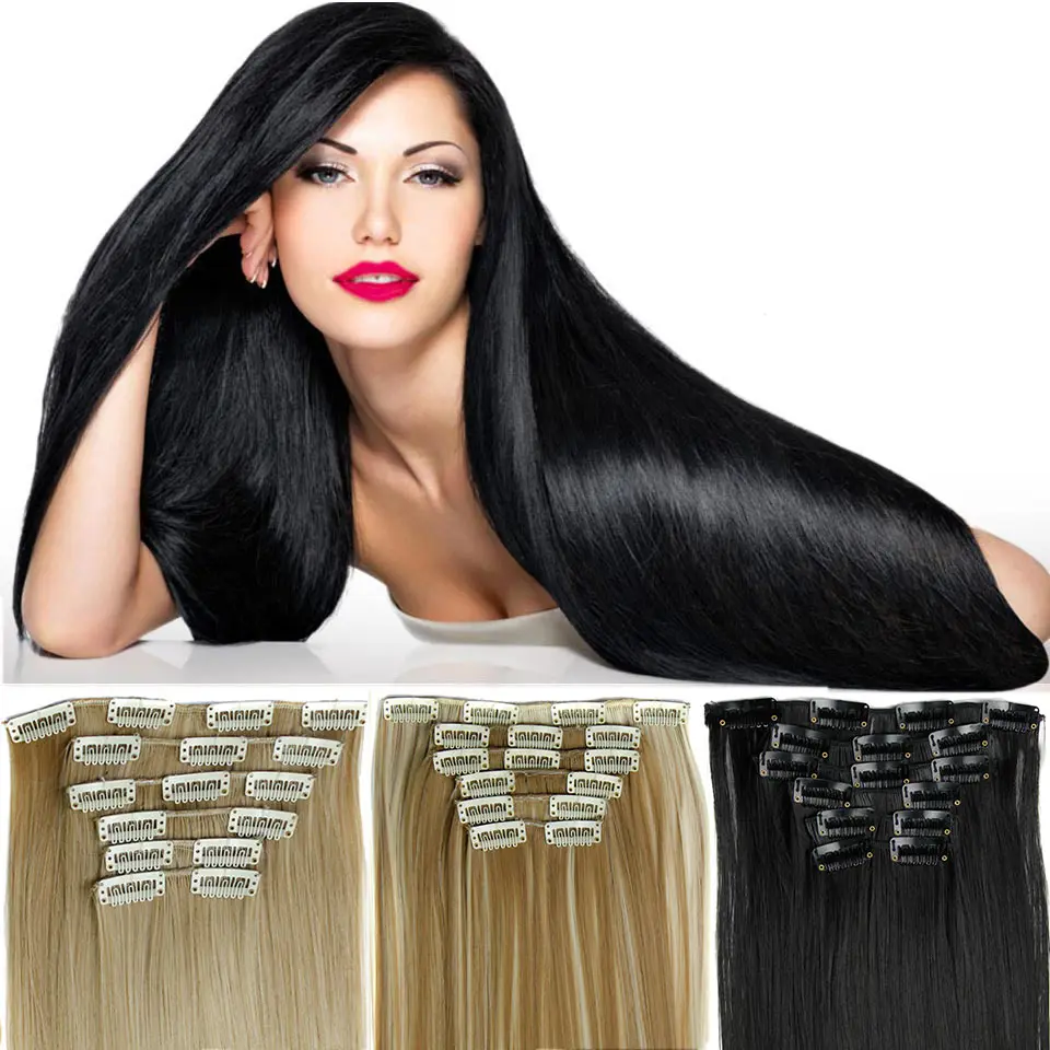 

Длинные шелковистые прямые шиньоны MEIFAN, 24 дюйма, 6 шт./компл., с 16 зажимами, термостойкие синтетические волосы для наращивания