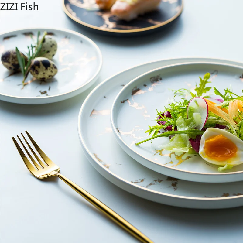 Набор посуды керамические блюда и тарелки с имитацией мрамора фруктов овощей