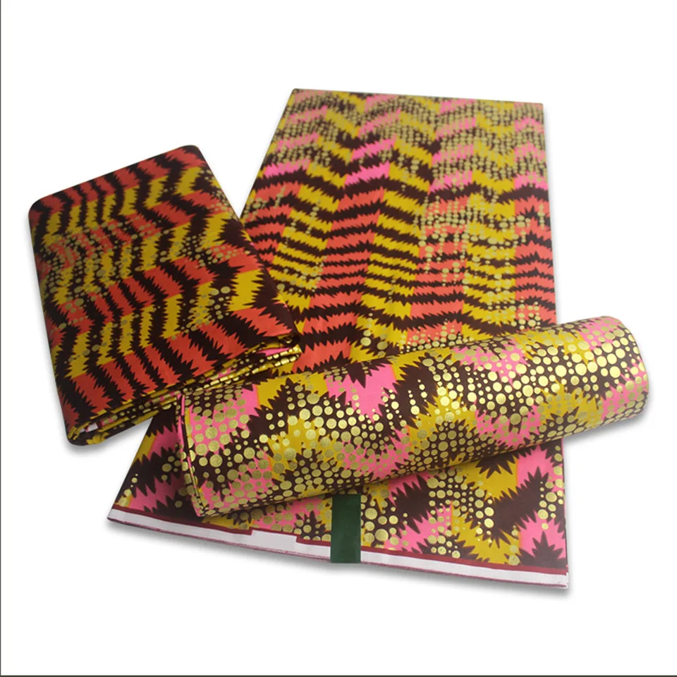 

Nigeria Style African Metallic Golden Wax Print Fabric African Print Material Dress DIY Wax Fabric 100% Cotton 6 Yards YST-72