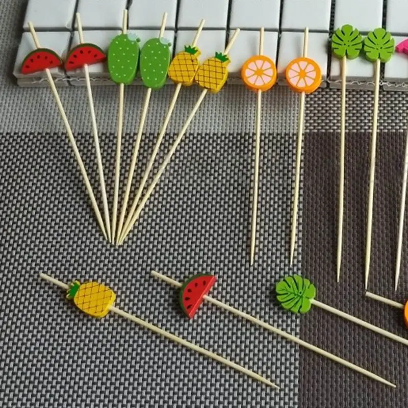 

100 Pcs Disposable Bamboo picks Food Fruit Cocktail Handmade Toothpicks Supply