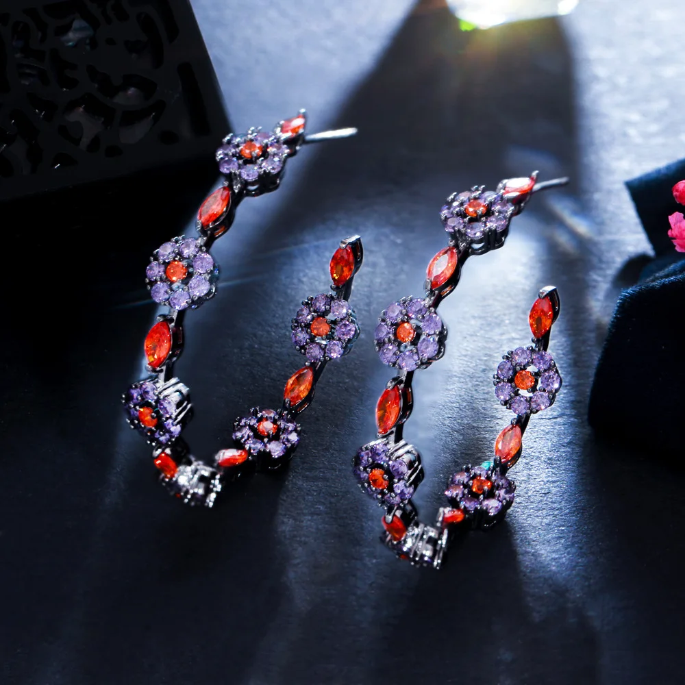 

CIZEVA Exaggerated Temperament Big Flower Hoop Earrings for Ladies Dazzling Zircon Inlay Trendy Bohemia Jewelry