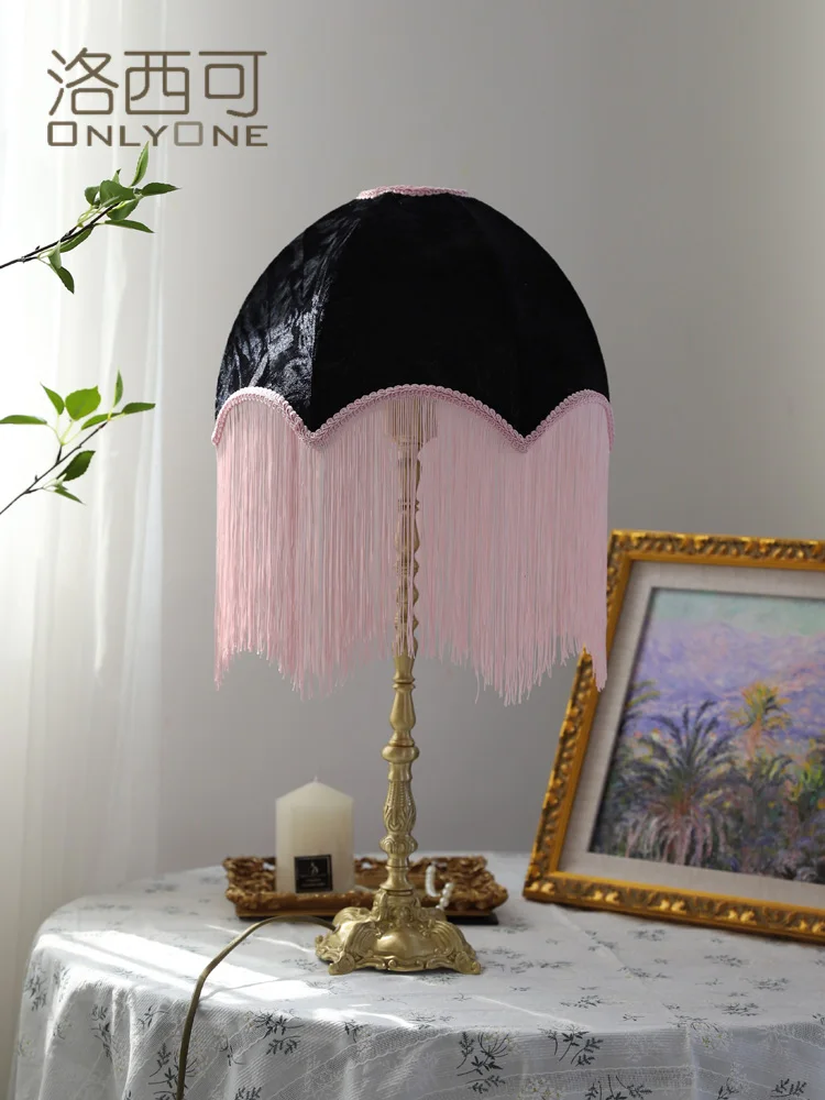 

Classical French brass decorative table lamp living room study bedroom bedside pink black lampshade table lamp